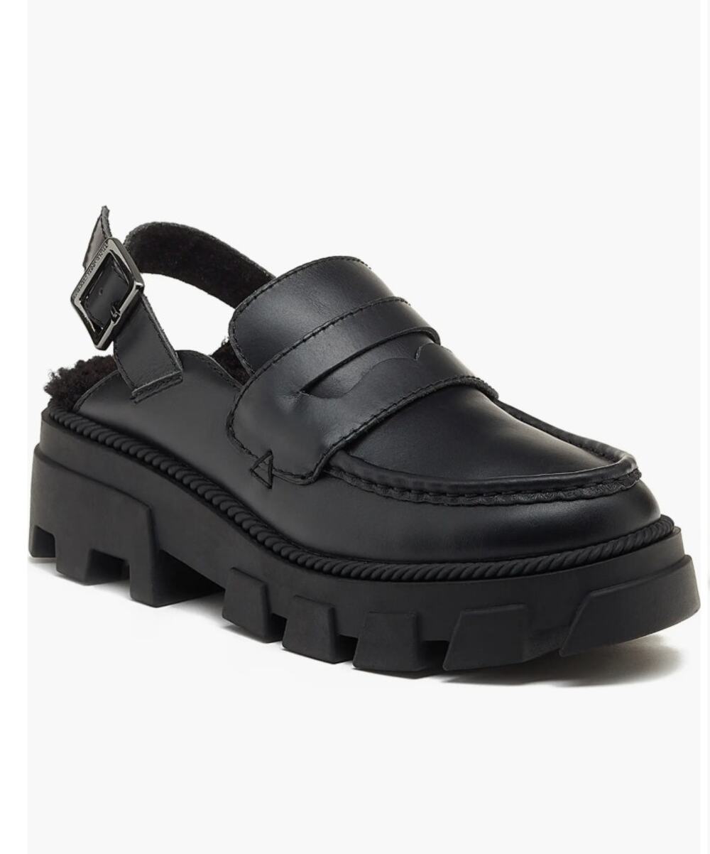 Kelsi Dagger Brooklyn Bowery Slingback Loafer Shearling Lined Black size 37 6.5